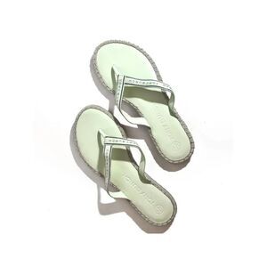 NWT TORY BURCH Womens Green Jute Logo Round Toe Slip On Flip Flop Sandal 10